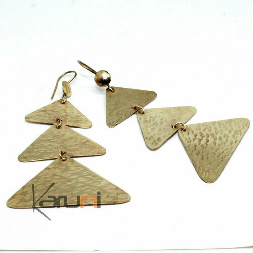 Boucles d'oreilles pendantes bronze doré triangles