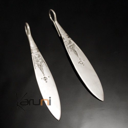 Bijoux Touareg Ethniques Boucles d'oreilles en Argent 81 Gouttes Longues Ciseles