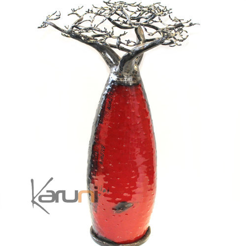 Arbre decoration - design Baobab 60 cm métal recyclé Rouge