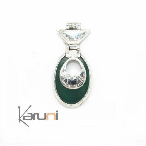 Collier Pendentif Argent Massif Agate Verte