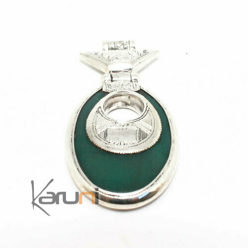 Collier Pendentif Argent Massif Agate Verte