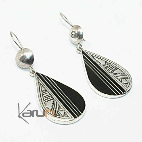 Boucles d'Oreilles Argent Ebène Ovale
