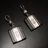 Bijoux Ethniques Touareg Boucles d'Oreilles en Argent et Ebne 42 Rectangle Bande Grave Verticale