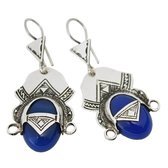 Bijoux Touareg Ethniques Boucles d'Oreilles en Argent et Pierre 12 Tte de Desse du Dsert Agate Bleue