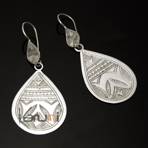 Bijoux Touareg Ethniques Boucles d'oreilles en Argent 28 Gouttes Larges Graves