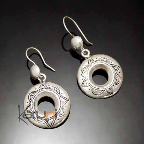 Bijoux Touareg Ethniques Boucles d'oreilles en Argent 64 Ronds Creux Gravs