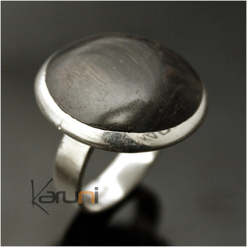 Bague en Argent 925 et ébène 038 Homme/Femme Ronde Lisse Inspiration Karuni