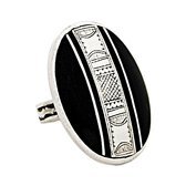 Bijoux Touareg Ethniques Bague en Argent 925 et bne 028 Homme/Femme Grand Ovale Bande Verticale Grave