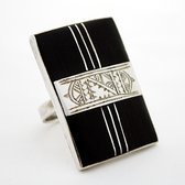 Bijoux Touareg Ethniques Bague en Argent Grand rectangle bande Grave 08