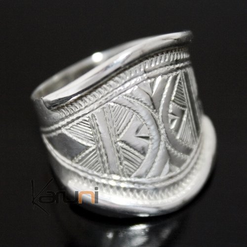 Bijoux Touareg Ethniques Bague en Argent Bandeau Grav Homme/Femme 03