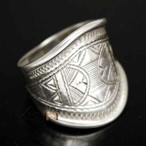 Bijoux Touareg Ethniques Bague en Argent Bandeau Grav Homme/Femme 04