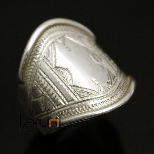 Bijoux Touareg Ethniques Bague en Argent Bandeau Grav Homme/Femme 05