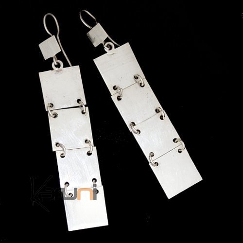 Boucles d'oreilles ethniques en argent pendants carrs - inspiration touareg