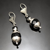 Boucles d'Oreilles en Argent et Pierre 15 Perles d'Onyx Noir Feston