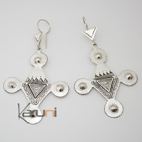 Bijoux Touareg Ethniques Boucles d'oreilles en Argent Grande Croix Niger