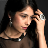Bijoux Ethniques Touareg Boucles d'Oreilles en Argent et Ebne 39 Grandes Ovales Tte de Desse b