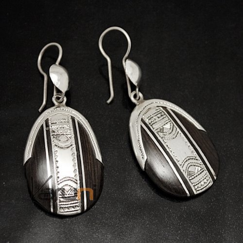 Boucles d'Oreilles en Argent et Ebène 39 Grandes Ovales Tête de Déesse