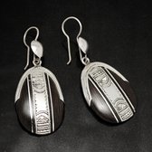 Bijoux Ethniques Touareg Boucles d'Oreilles en Argent et Ebne 39 Grandes Ovales Tte de Desse