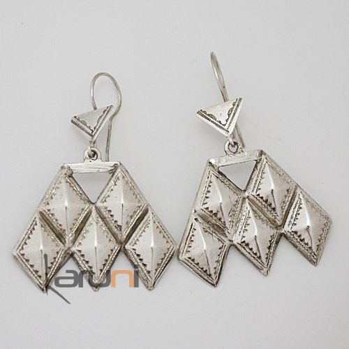 Bijoux Touareg Ethniques Boucles d'Oreilles en Argent Losanges Houmaissa Niger 02