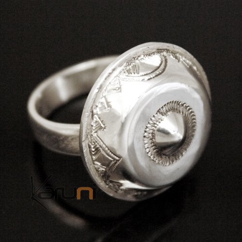 Bague en Argent 925 Grelot Plat Bombé Gravé 008