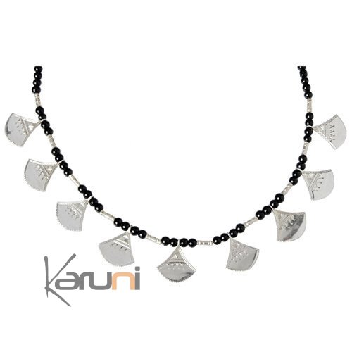 Collier en argent shat-shat lotus perles noires 2