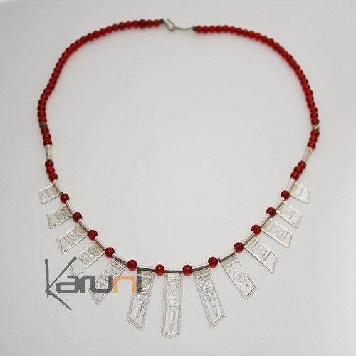 Collier touareg en argent celebra large rouges - ethnique