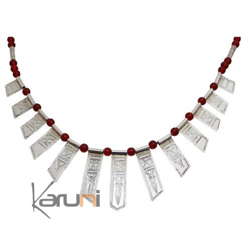 Collier touareg en argent celebra large rouges - ethnique