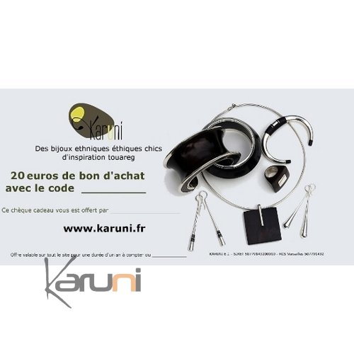Chèque Cadeau en ligne bijoux décoration boutique Karuni - 20 euros