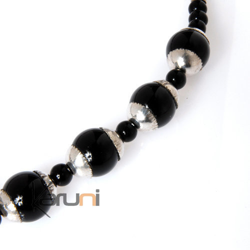 Collier touareg en argent perles noires - ethnique b