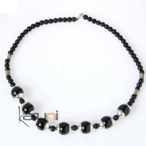 Collier touareg en argent perles noires - ethnique