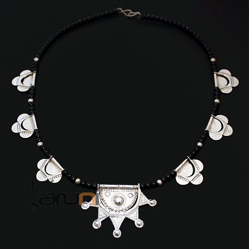 Collier touareg en argent Soleil et fleurs - ethnique