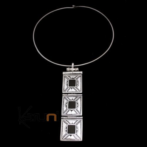 Collier Pendentif en Argent et Ebène 11 Trois Carrés