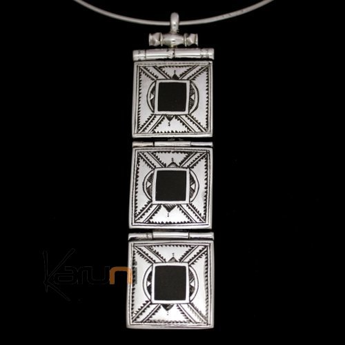 Collier Pendentif en Argent et Ebène 11 Trois Carrés