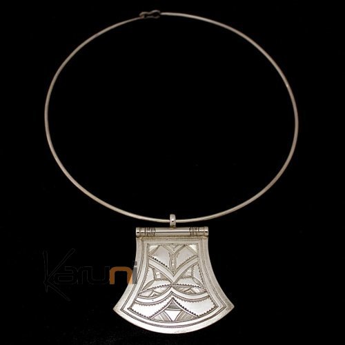 Bijoux Touareg Ethniques Africains Collier Pendentif en Argent 36 Palette Gravée