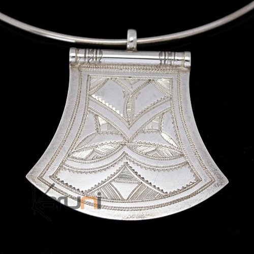 Bijoux Touareg Ethniques Africains Collier Pendentif en Argent 36 Palette Gravée