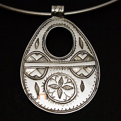 Bijoux Touareg Ethniques Africains Collier Pendentif en Argent 14 Goutte grave