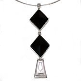 Bijoux Touareg Ethniques Africains Collier Pendentif en Argent et Ebne 31 Long Losanges