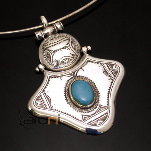 Collier Pendentif en Argent et Pierre Howlite Turquoise 05 Grands Pendants