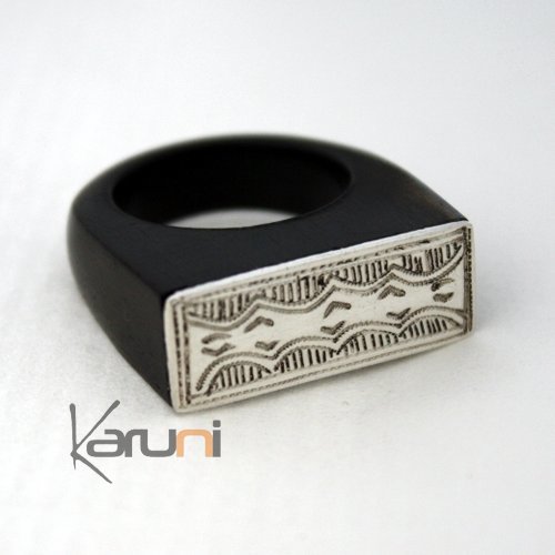 Bijoux Touareg Ethniques Bague Ebène et Argent Gravé 06 - KARUNI