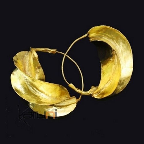 Boucles d'Oreilles Créoles Peul Fulani Mali 14 Bronze Doré 8 cm Feuille Boucles d'Oreilles Créoles Peul Fulani Mali 14 Bronze Doré 8 cm Feuille