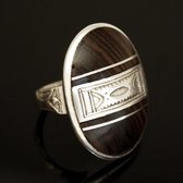 Bijoux Touareg Ethniques Bague en Argent 925 et bne 042 Homme/Femme Grand Ovale Bande Horizontale Grave