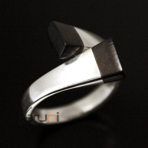 Bague Argent croisée switch réglable clou ébène - KARUNI 1050