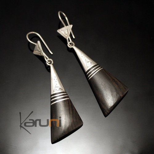 Bijoux Ethniques Touareg Boucles d'Oreilles en Argent et Ebne 80 Pendants Triangles Longs