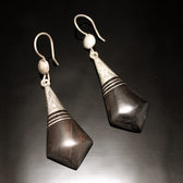 Bijoux Ethniques Touareg Boucles d'Oreilles en Argent et Ebne 53 Longs Pendants Losanges