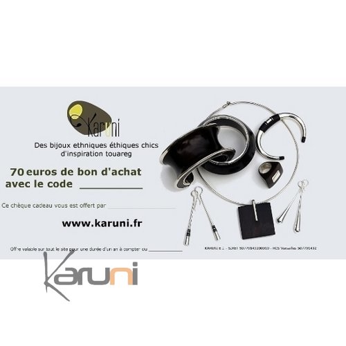 Chèque Cadeau en ligne bijoux décoration boutique Karuni - 70 euros