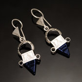Bijoux Touareg Ethniques Boucles d'Oreilles en Argent et Pierre 11 Croix du Sud d'Ingall Niger Fines Bleu Fonc