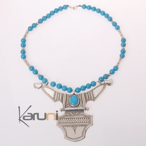 Collier touareg en argent et turquoise Grand Houmeini 1