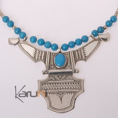 Collier touareg en argent et turquoise Grand Houmeini 1