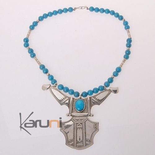 Collier touareg Grand Houmeini - Argent et turquoise 2