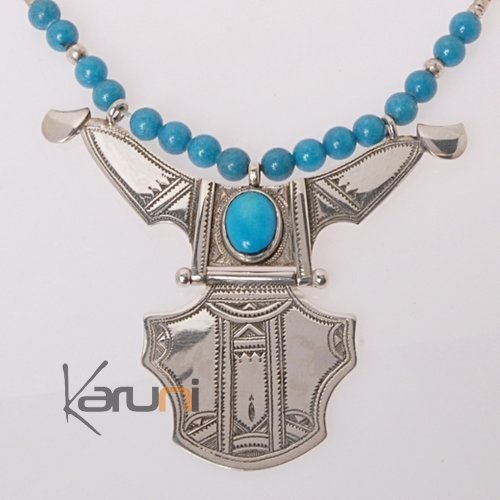 Collier touareg Grand Houmeini - Argent et turquoise 2